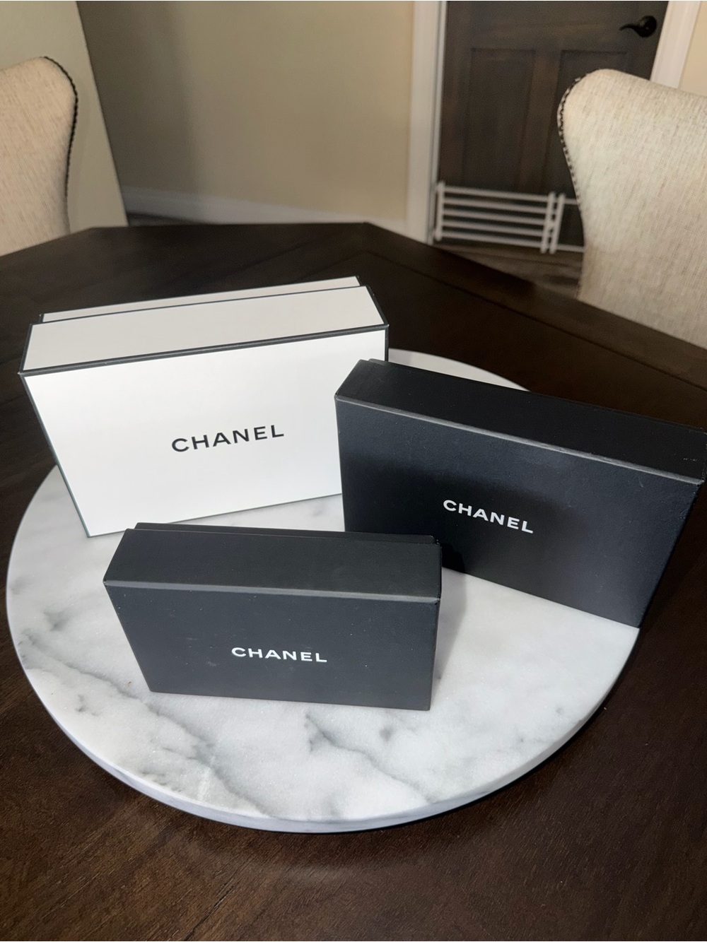CHANEL Black and White Branded Accessory Boxes - Set of 3